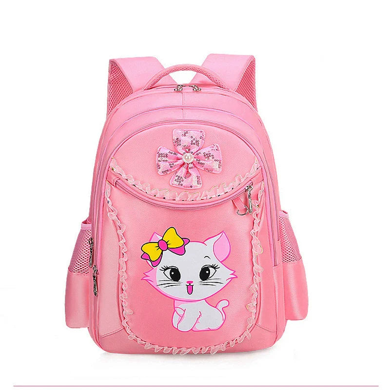 Pink Cute Cat Kids Backpack for Girls — Waterproof Kindergarten & School Bag (Ages 7-13)