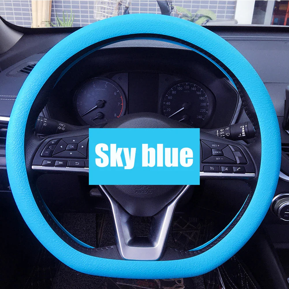 Universal Silicone Steering Wheel Cover – Elastic Non-Slip Grip, Fits 36–40 cm (14–16 in) Wheels, Multi-Color Car Accessory