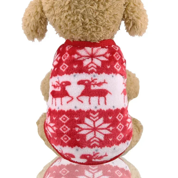 Christmas Dog Hoodie Reindeer & Santa Fleece Coat Winter Warm Pet Jacket for Small to Medium Dogs XS-2XL