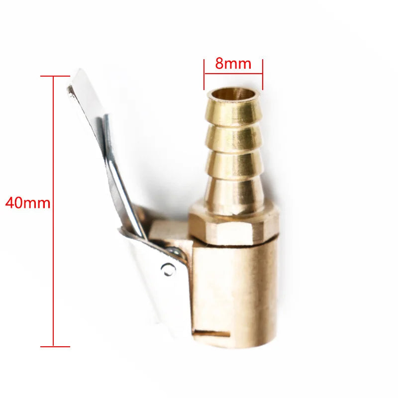 Brass Clip-On Tire Valve Air Chuck Adapter - Fits 6mm (0.24 in) & 8mm (0.31 in) Inflator Connector