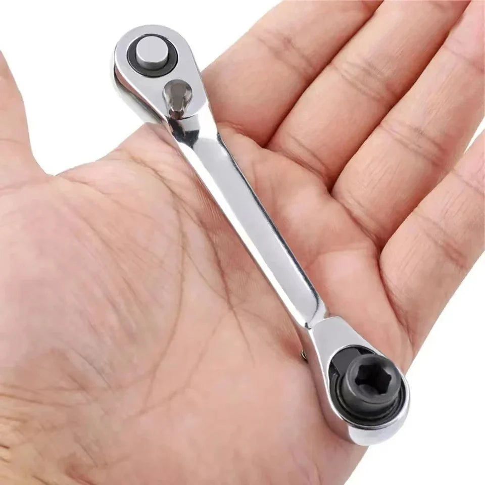 Mini 1/4 in (6.35 mm) 2-in-1 Ratchet Wrench Double-Ended Quick Socket Hex Driver