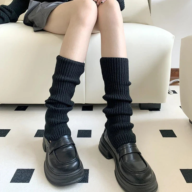 Y2K Fluffy Knit Leg Warmers for Women — Gothic Lolita Arm & Boot Covers, Lengths 40/50/70/75 cm (15.7–29.5 in), Black White