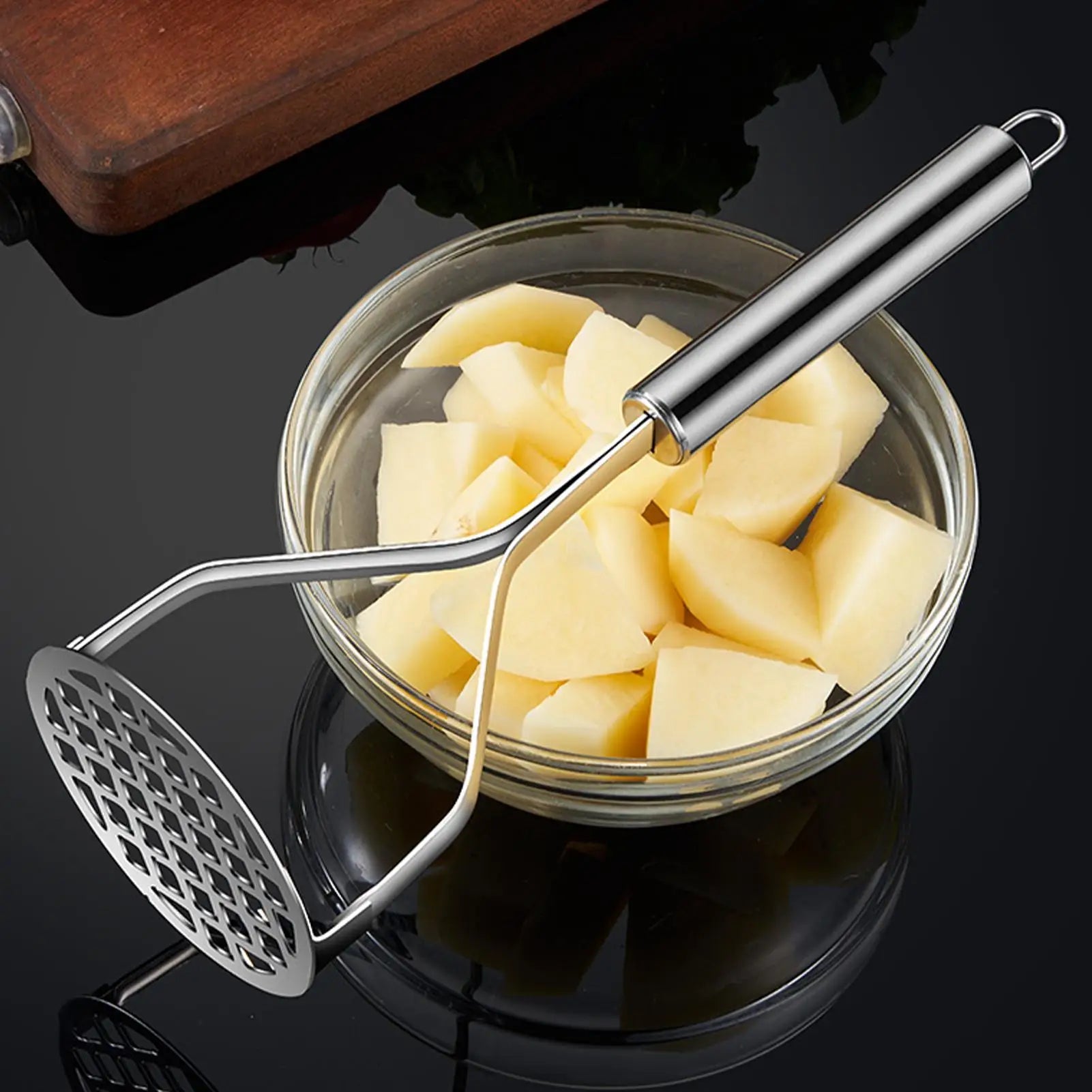 Stainless Steel Potato Masher & Ricer – Manual Garlic and Vegetable Masher, Handheld Kitchen Tool