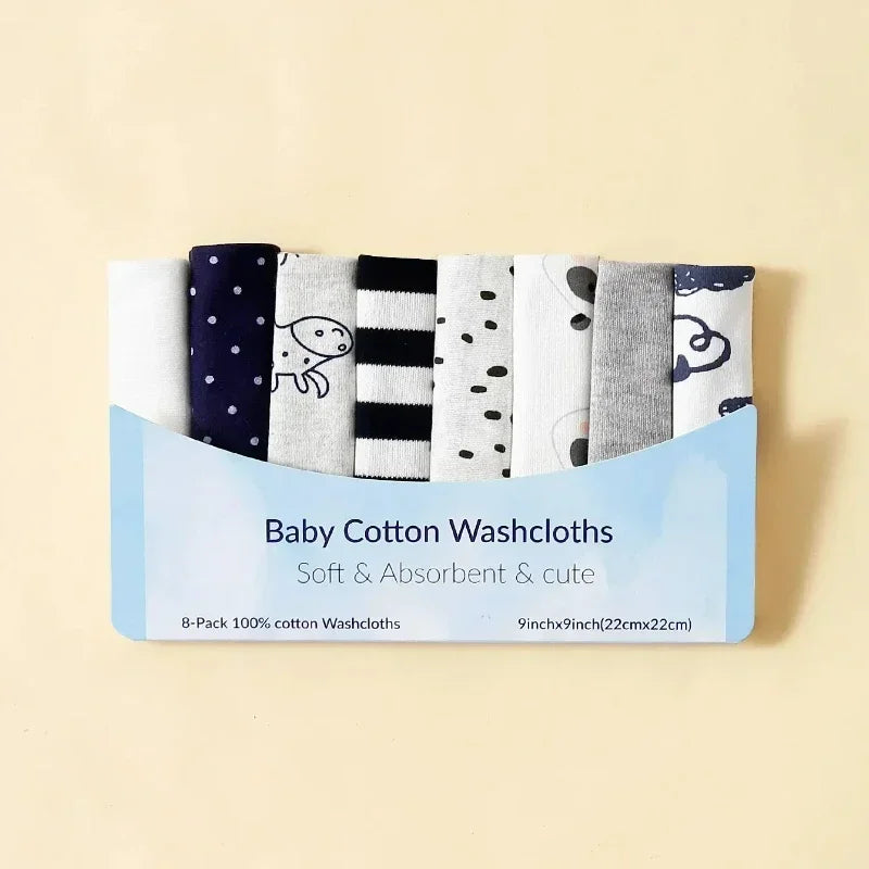 5- or 8-Pack Cotton Newborn Baby Towels Set - Burp Cloths and Nursing Washcloths for Boys and Girls