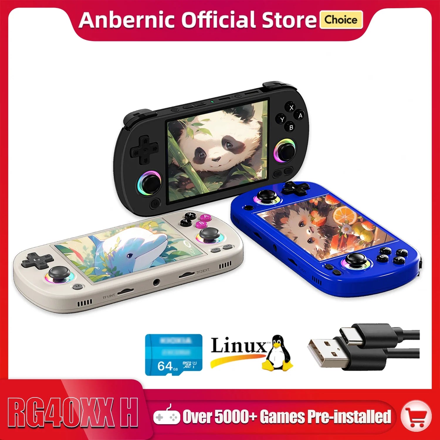 Retro Handheld Game Console 4.0-inch (10.2 cm) IPS 640x480 | 3200mAh | 64-bit Linux | RGB Joystick | HDMI & Bluetooth | 5,000+ Built-in Games