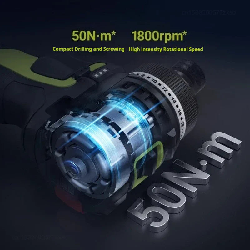 Cordless Brushless Impact Driver Drill, Rechargeable High-Torque Screwdriver with Metal Chuck, DIY Power Tool