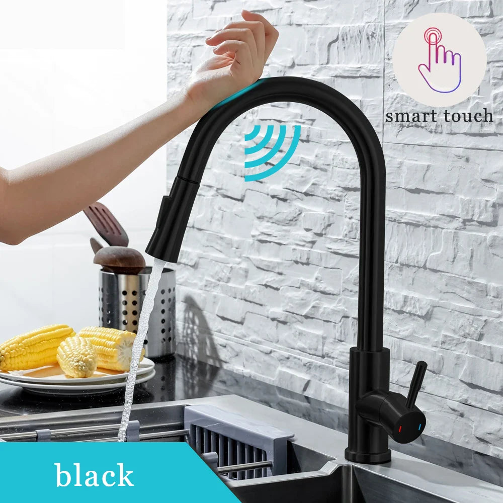 Touch Sensor Pull-Out Kitchen Faucet, Brushed Nickel & Matte Black Stainless Steel, Single-Handle Touch Control
