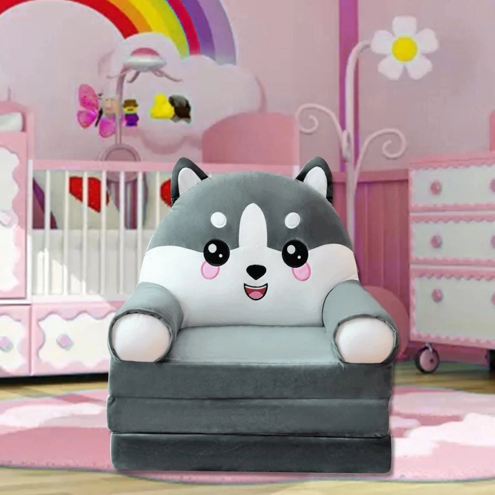 2-in-1 Foldable Plush Kids Sofa Bed – Cartoon Children's Fold-Out Chair for Nursery & Playroom