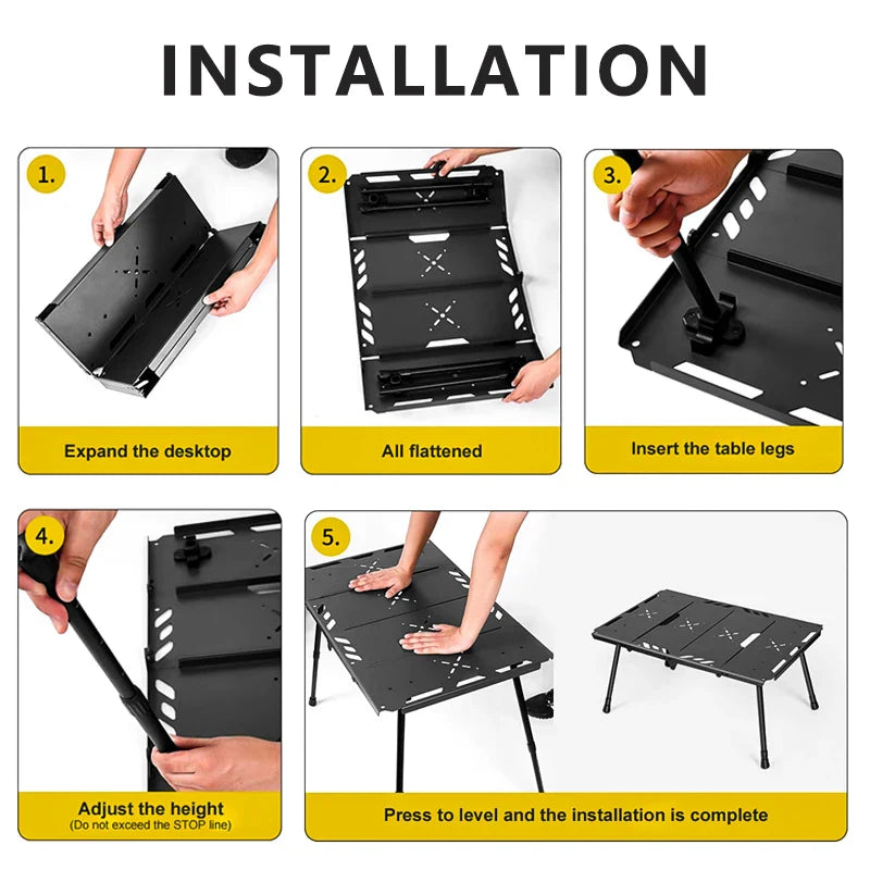 Outdoor Folding Camping Table - Lightweight Aluminum Portable Picnic & Tactical Liftable Table for Hiking, BBQ, Travel