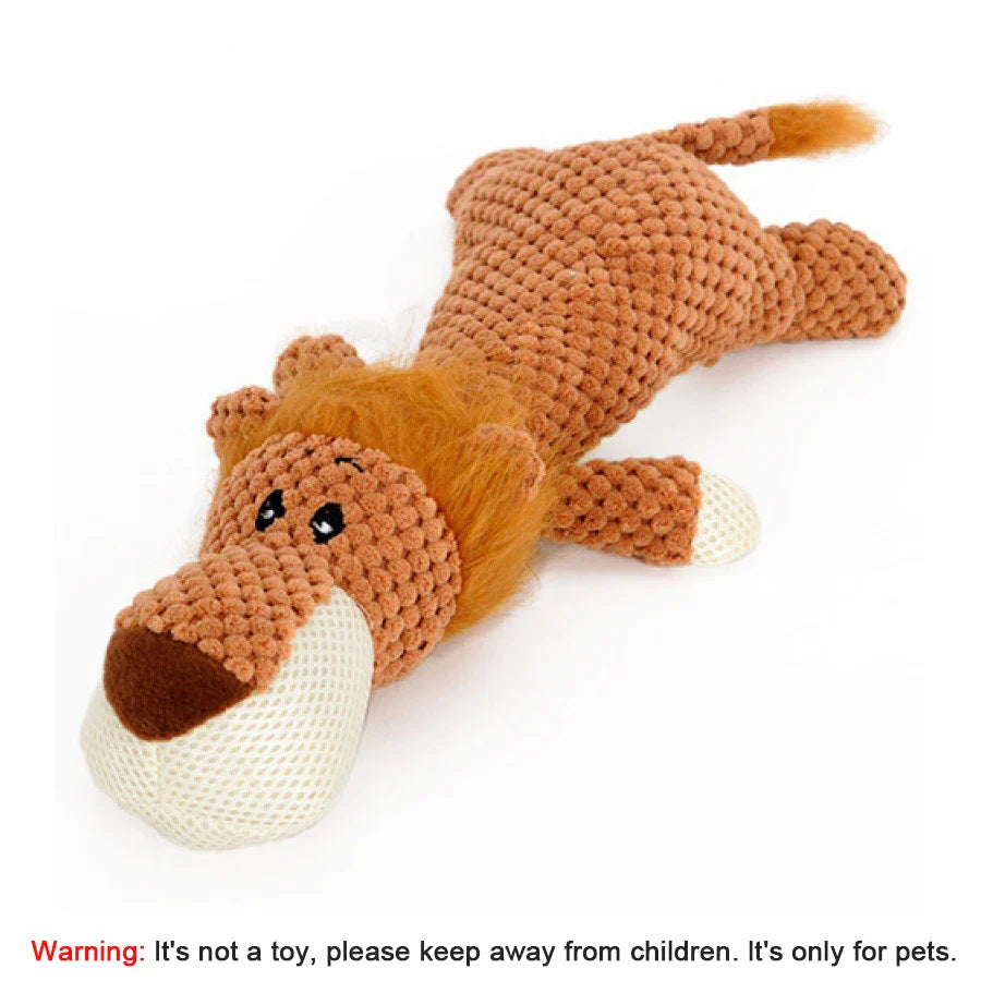 Bite-Resistant Squeaky Plush Dog Toy — Lion, Wolf & Elephant, 15.7 x 6.3 x 3.5 in (40 x 16 x 9 cm) — Interactive Chew Toy for Small & Medium Dogs