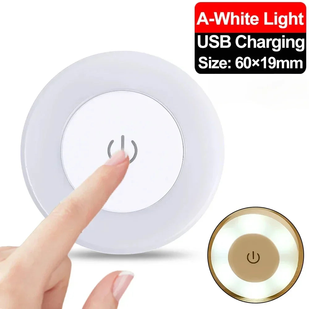 Portable USB Rechargeable LED Night Light - Touch Round Table Lamp for Bedroom, Kids Room & Living Room
