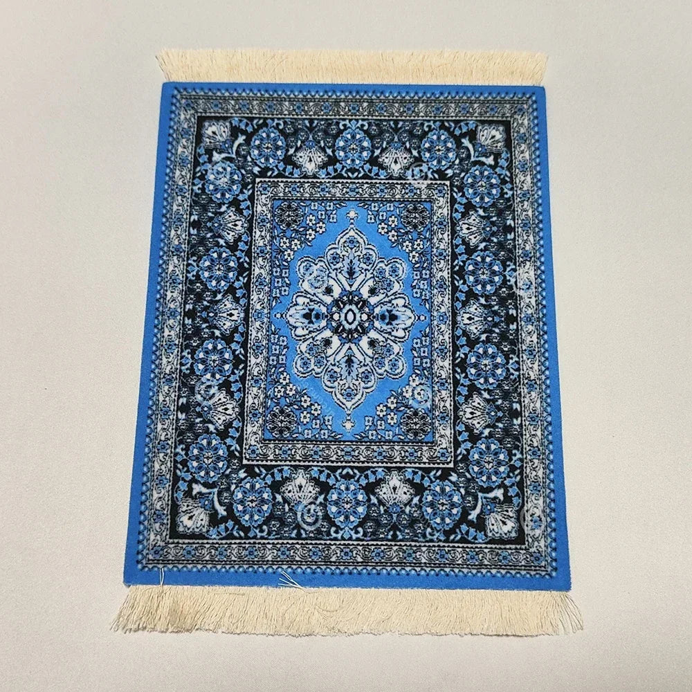 Woven Persian Flower Mouse Pad 9.1 x 7.1 in (23 x 18 cm) Non-Slip Rubber Desk Mat with Fringe — Retro Style