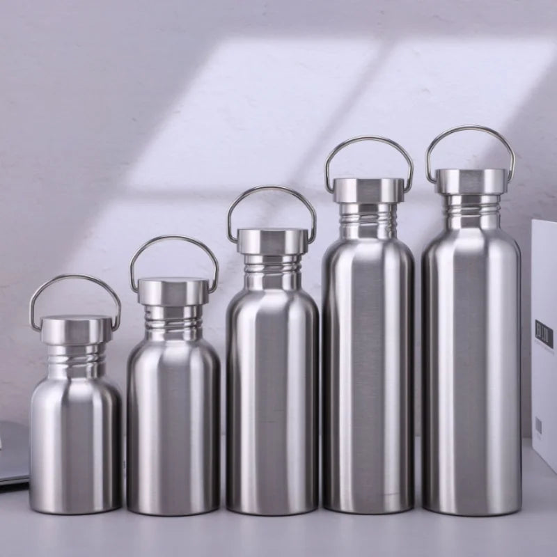 Stainless Steel Water Bottle Single Wall Wide Mouth 500/750/1000ml (16.9/25.4/33.8 fl oz) Sports & Cycling Bottle with Lid