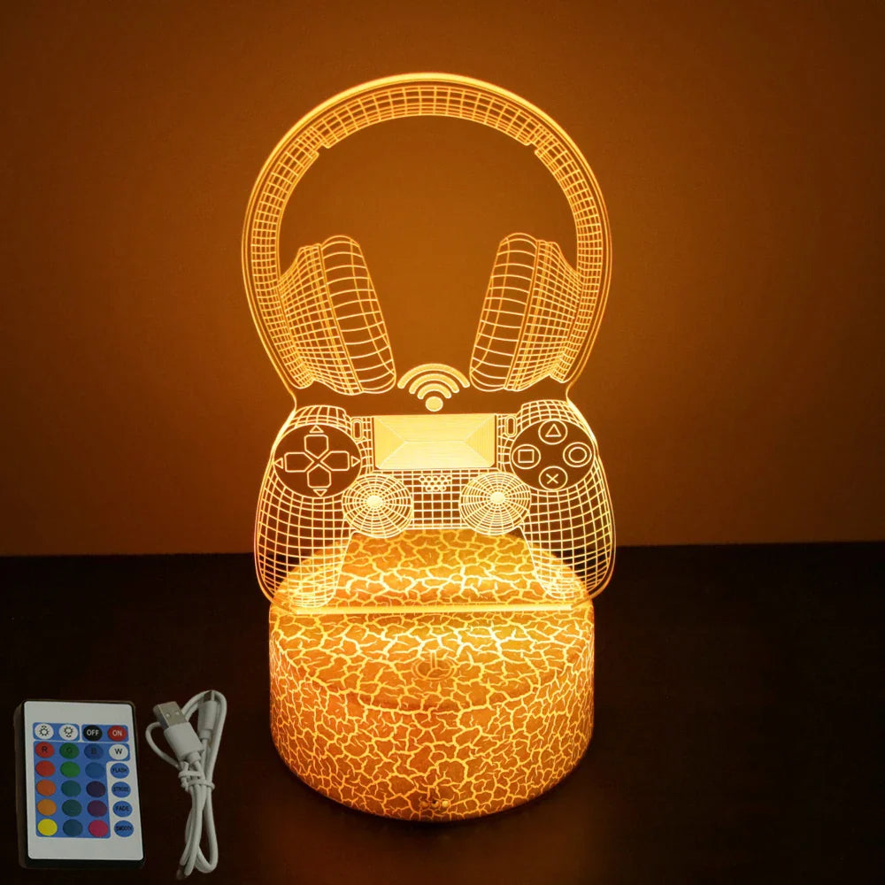 3D LED Neon Gamer Lamp - RGB Acrylic Night Light with Remote & Touch for Kids & Gaming Room