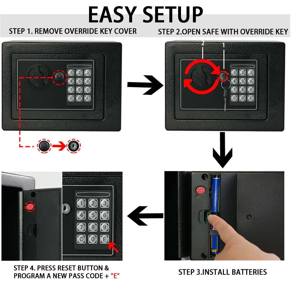 Fireproof Home Safe with Digital Keypad, Sensor Light & Adjustable Shelf — Security Safe with Fireproof Money Bag