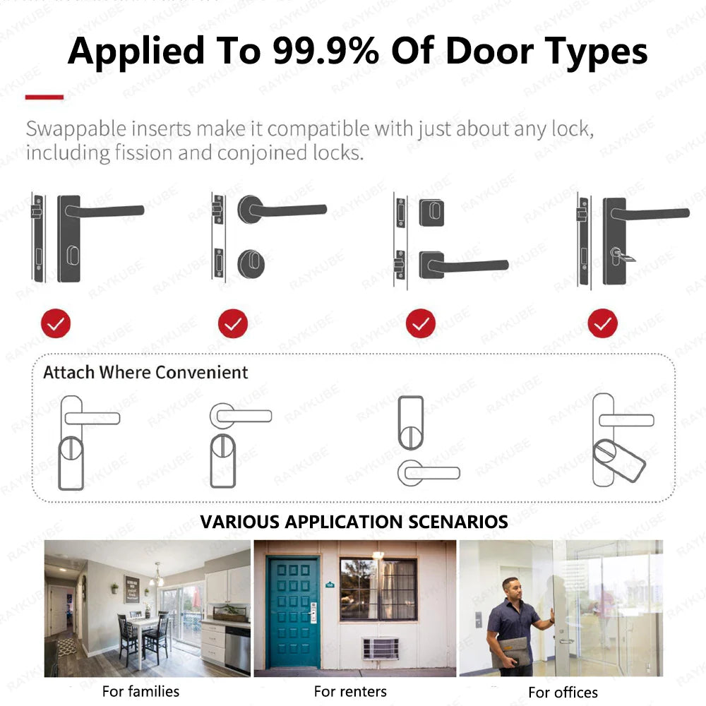 BLE Smart Electronic Door Lock with Wireless Fingerprint Keypad — Punch-Free No-Drill Installation