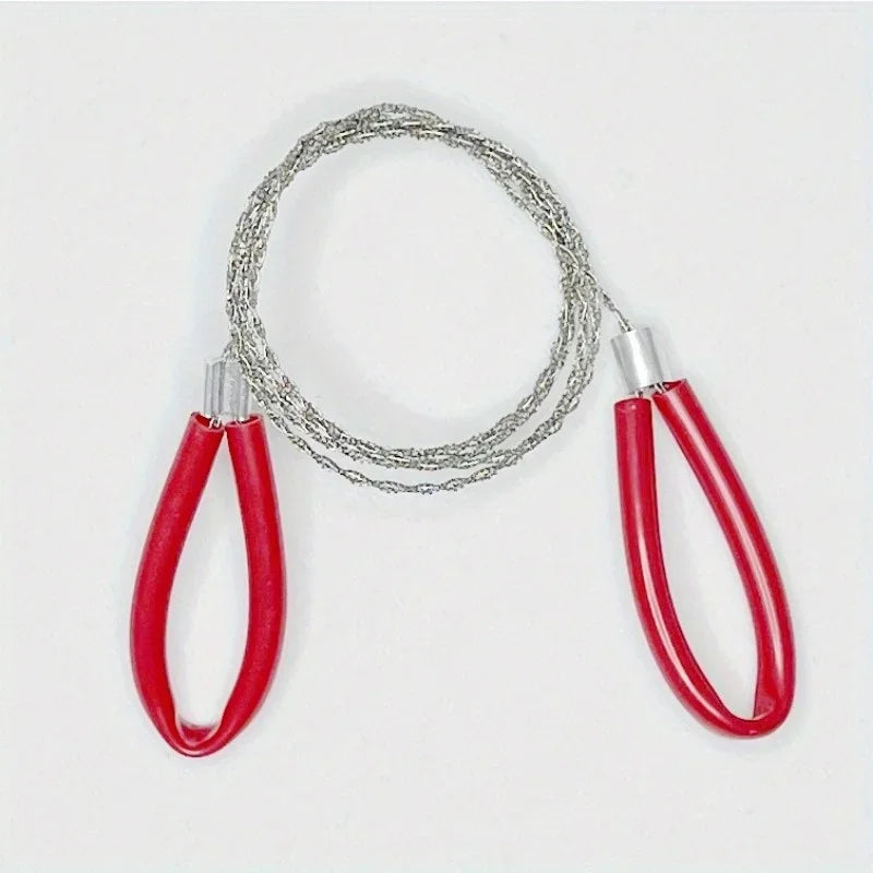 Portable Stainless Steel Wire Saw with Leather Finger Handles — Pocket Chain Saw for Camping, Hiking & Survival, 27.6 in (70 cm)