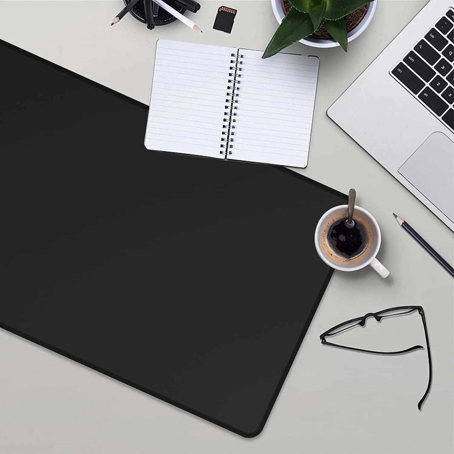 XXL Gaming Mouse Pad - Extended Desk Mat 50 x 100 cm (19.7 x 39.4 in) Black, Non-Slip Stitched Edge