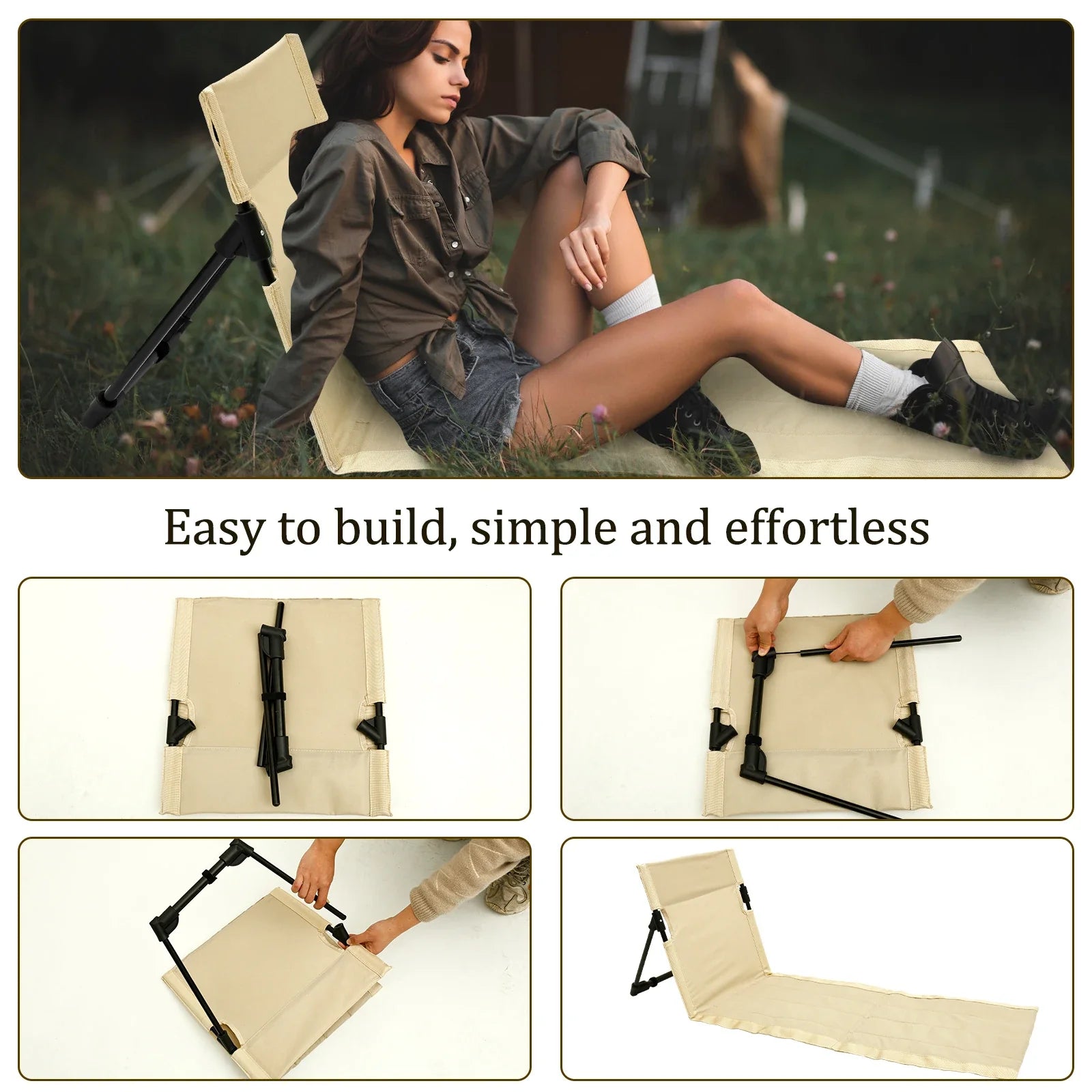 Foldable Oxford Cloth Camping Floor Chair – Portable Backrest for Beach, Picnic & Garden (Seat 15.9×16.1 in / 40.5×41 cm; Mat 31.1 in / 79 cm)