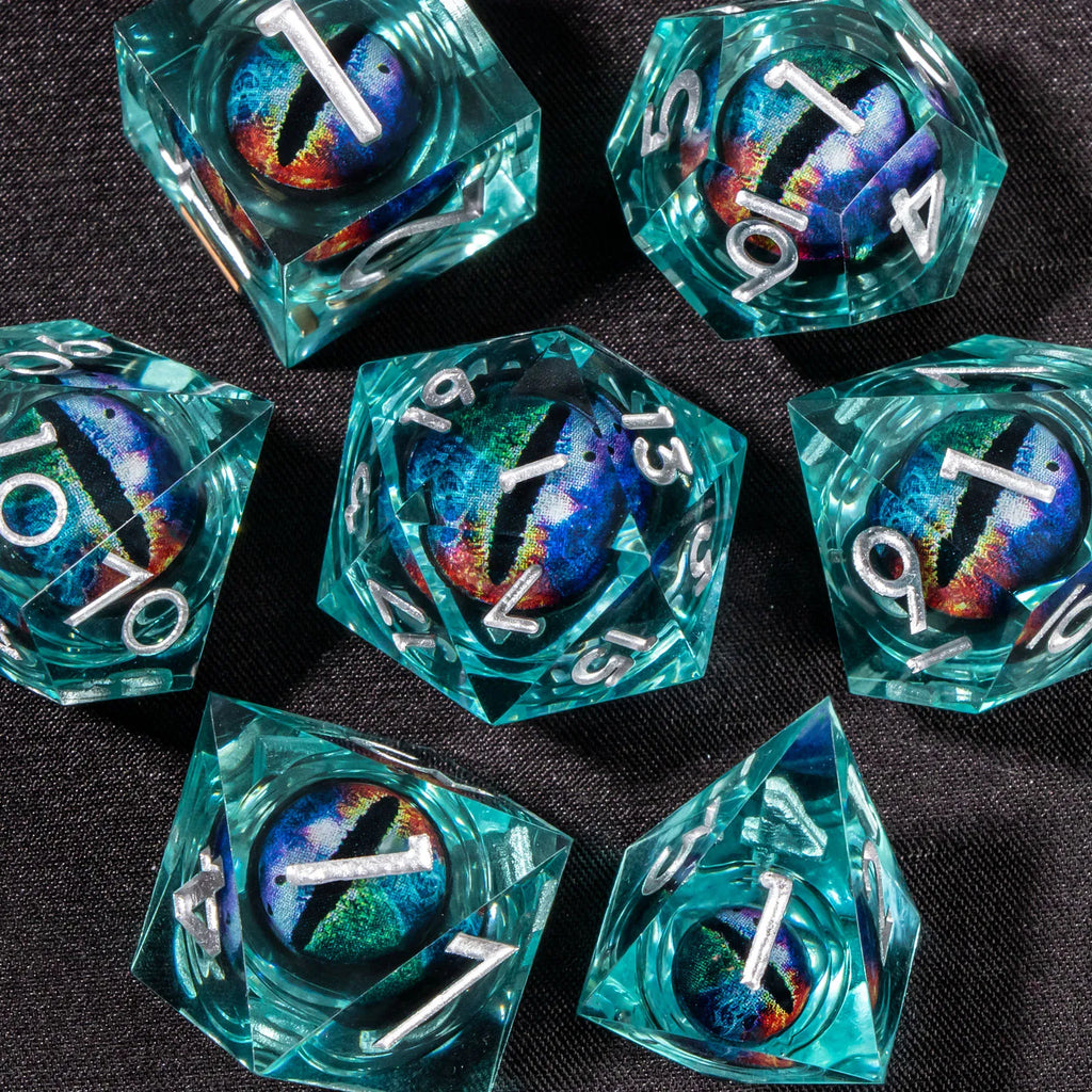Liquid Core Resin RPG Dice Set — Sharp-Edged D20 D12 D10 D8 D6 D4 for Tabletop Gaming
