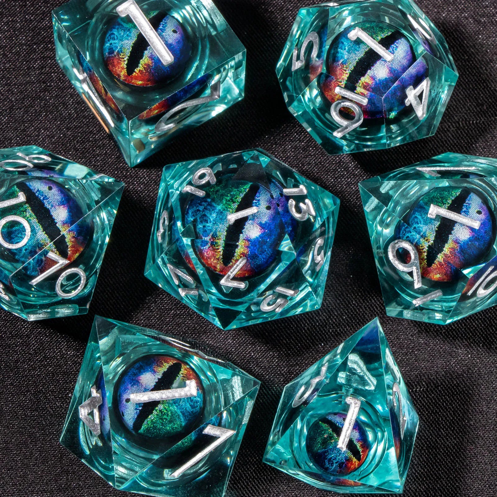 Liquid Core Resin RPG Dice Set — Sharp-Edged D20 D12 D10 D8 D6 D4 for Tabletop Gaming