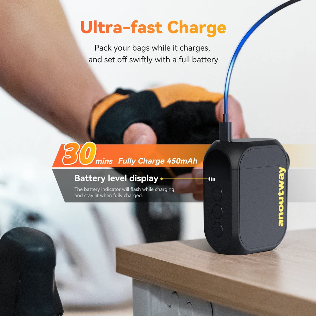 Mini Cordless Electric Bike Tire Inflator - Portable 120 PSI Pump with Digital Display & USB-C Fast Charge