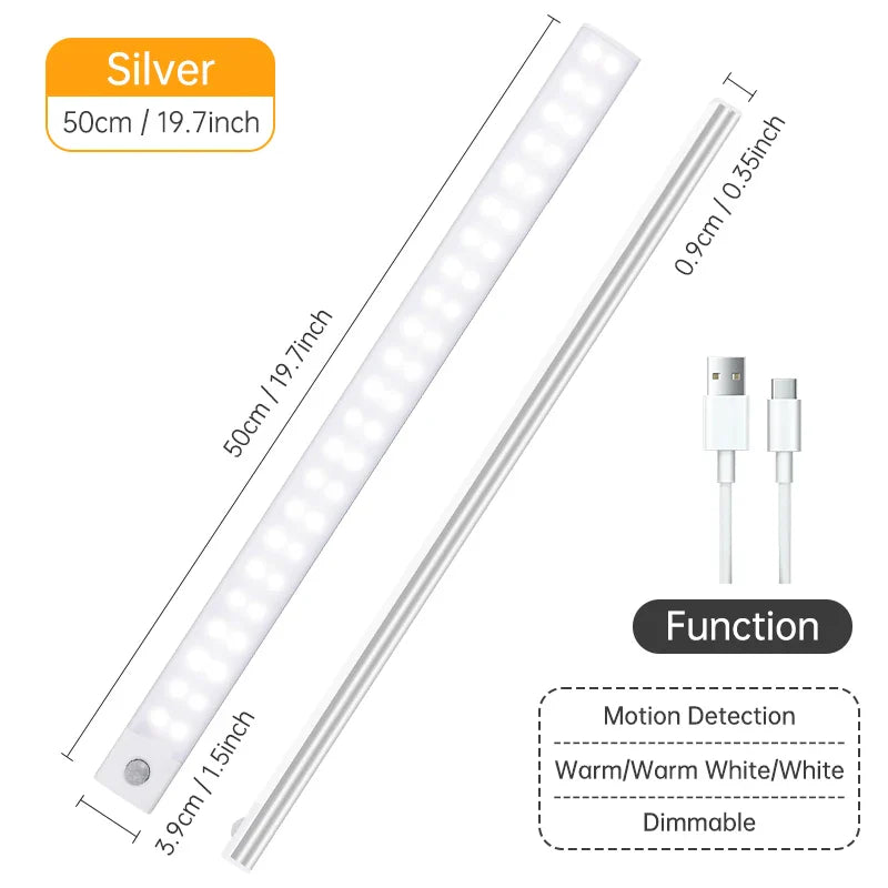 Rechargeable Motion Sensor LED Night Light — USB Wireless Cabinet & Wardrobe Light with Magnetic Mount, 3 Color Temperatures (3000K/4000K/6000K)