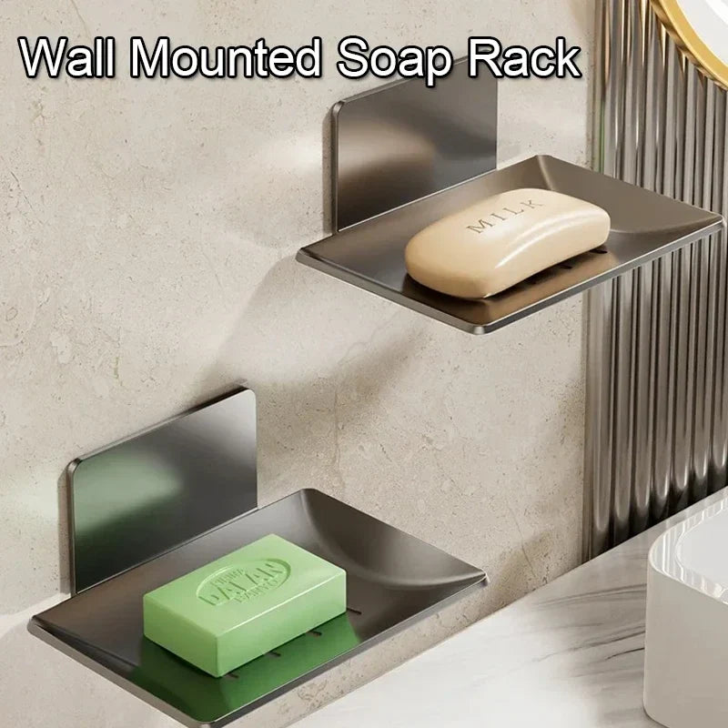 No-Drill Wall-Mounted Soap Rack Waterproof Metal Soap Holder for Bathroom Shower
