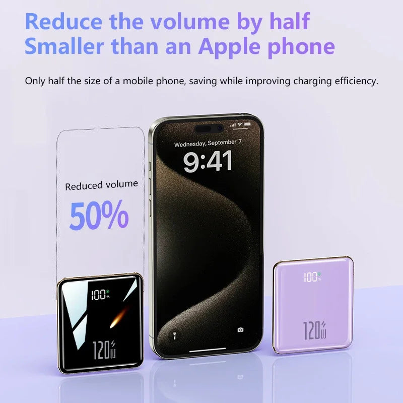 500,000 mAh Mini Power Bank Built-in 4 Cables 120W Fast Charging Portable External Battery for Android & iOS