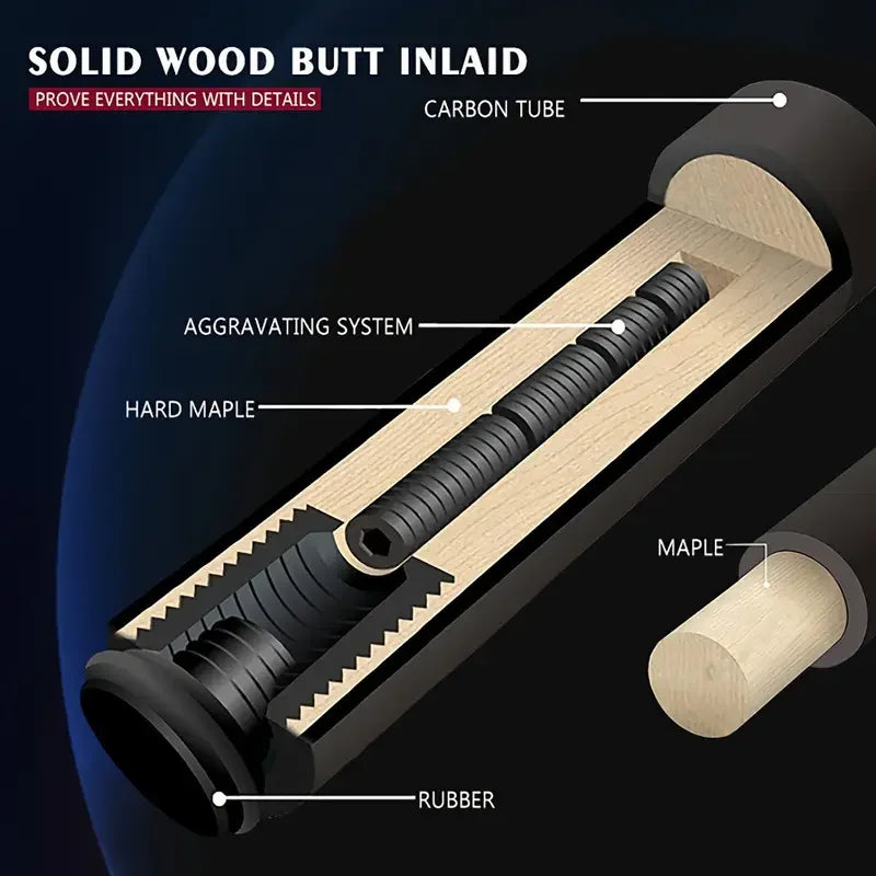 Carbon Fiber Pool Cue with Extension — Customizable Tip 9.5–13.9mm, Multiple Joints & Weights, 58.1in (147.7cm) 1/2 Joint Billiard Cue