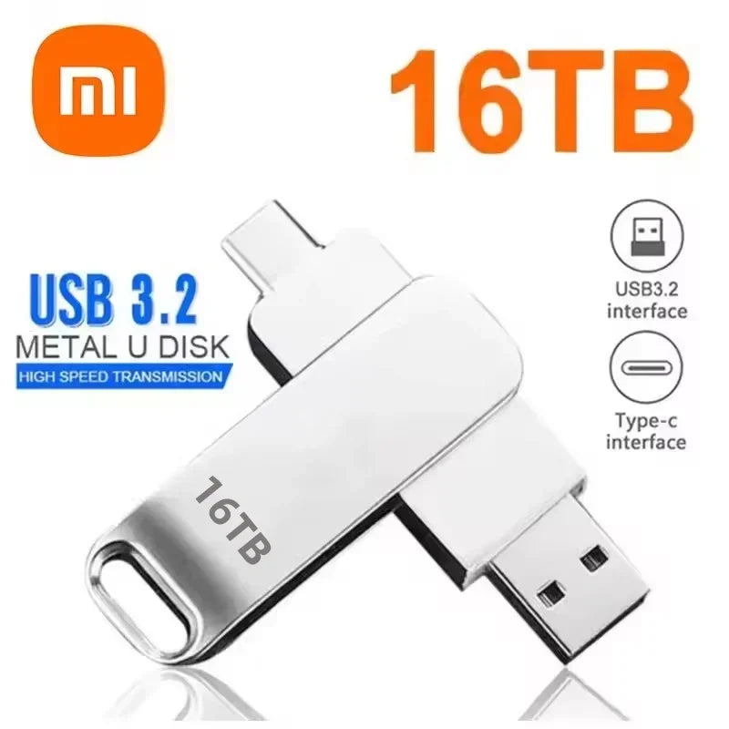 16TB USB 3.2 Type-C Metal Flash Drive - High-Speed Portable Pen Drive, Waterproof