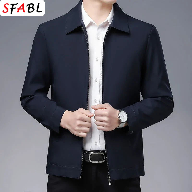Men's Business Casual Zipper Blazer Jacket - Smart Casual Outerwear for Spring & Autumn
