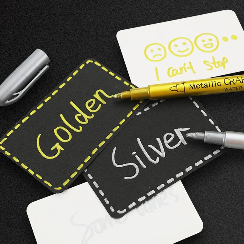 Metallic Brush Marker Pen (1 or 2-Pack) – Gold & Silver Permanent Metallic Ink for Crafts, Scrapbooking & Manga (14 cm / 5.5 in)