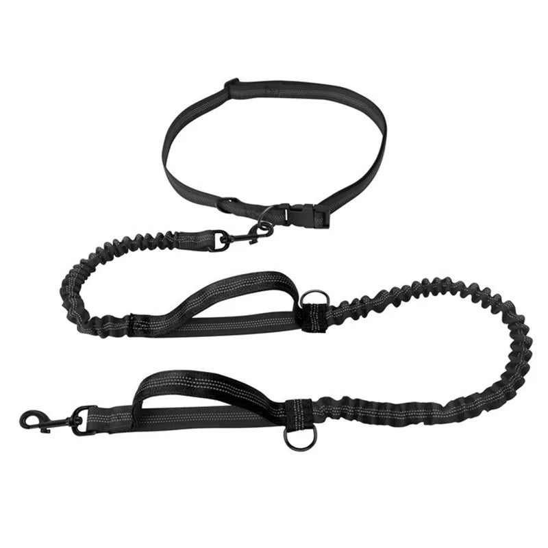 Double Elastic Reflective Hands-Free Running Dog Leash — Retractable Bungee Waist Lead 160–260 cm (63–102 in), Waist 70–120 cm (27–47 in)