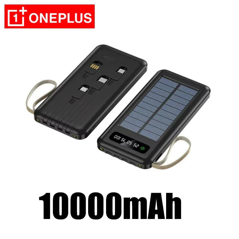 Solar Power Bank 50000mAh 120W Fast Charging Portable Power Bank with Solar Panel, 4 Built-In Cables, Dual USB & Phone Stand