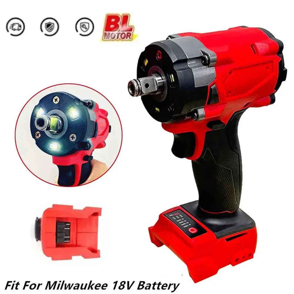 Brushless 1/2" (12.7 mm) Impact Wrench, 500 N·m (369 ft·lb) Cordless Electric Driver, 4-Gear, 18V Battery Compatible