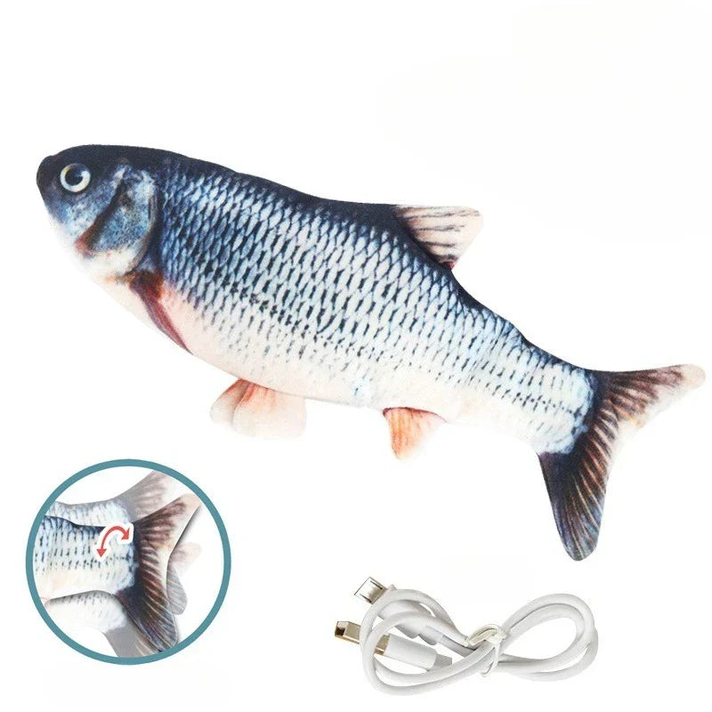 USB-Powered Interactive Cat Plush Toy Fish Grass Design — Bite-Resistant Kitten Chew Toy for Teeth Cleaning, 10.2 x 3.9 in (26 x 10 cm)