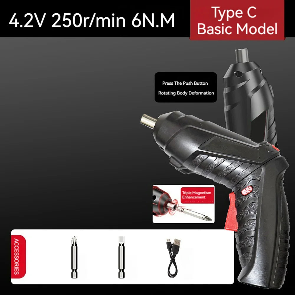 Compact Rechargeable Cordless Screwdriver — 4.2V (3.6V), 6 N·m Torque, 1300mAh, 250 RPM