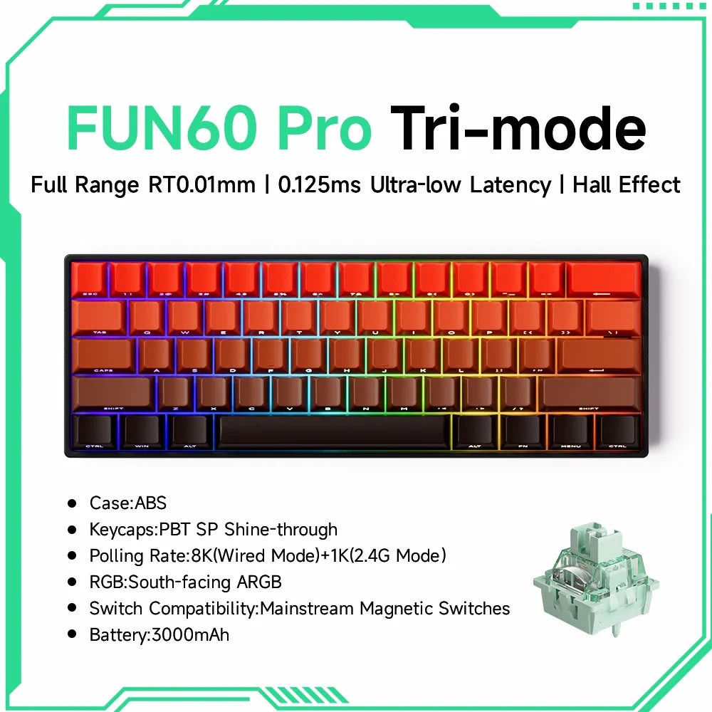 Magnetic Switch 60% & 65% Mechanical Gaming Keyboard - Rapid Trigger RT, 8K Polling, Hot-Swappable, RGB, Tri-Mode USB-C/BT/2.4G