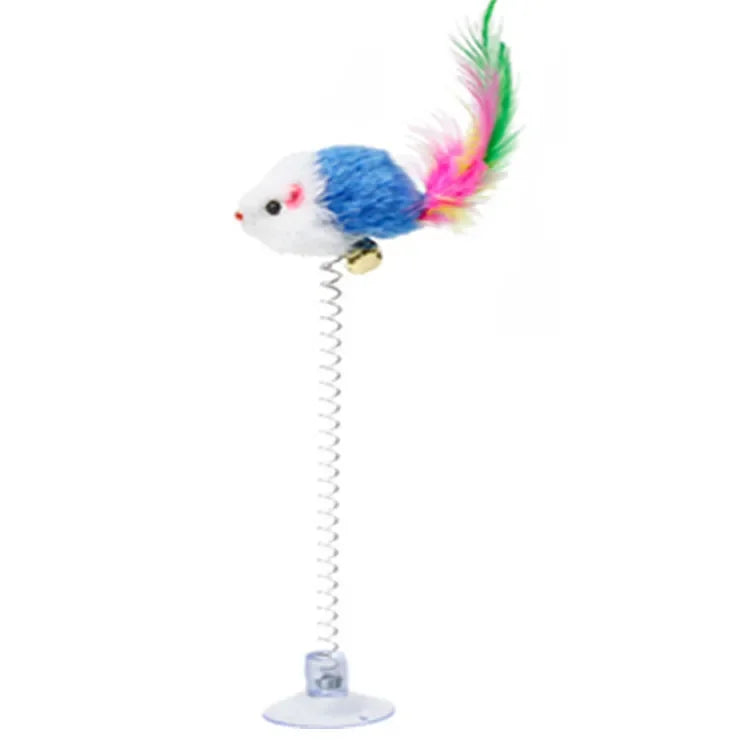 Cartoon Feather Wand Cat Toy with Mouse & Bell — Interactive Teaser Stick for Kittens