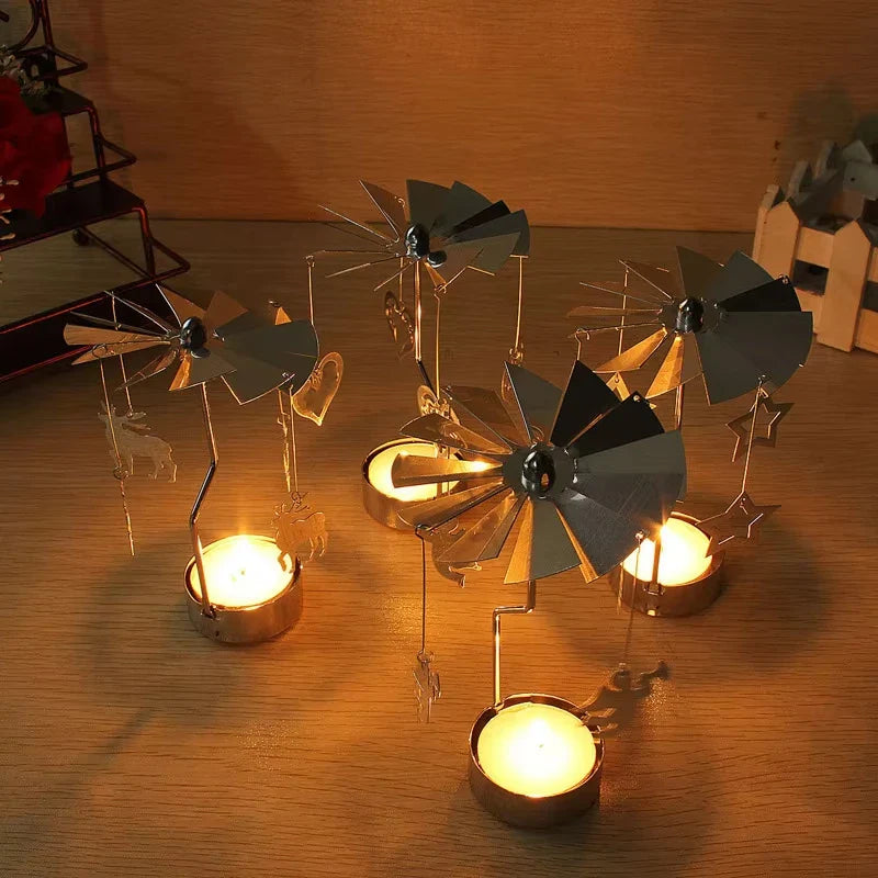 Silver Rotating Tea Light Candle Holder Christmas Carousel Centerpiece 130 x 80 mm (5.12 x 3.15 in)