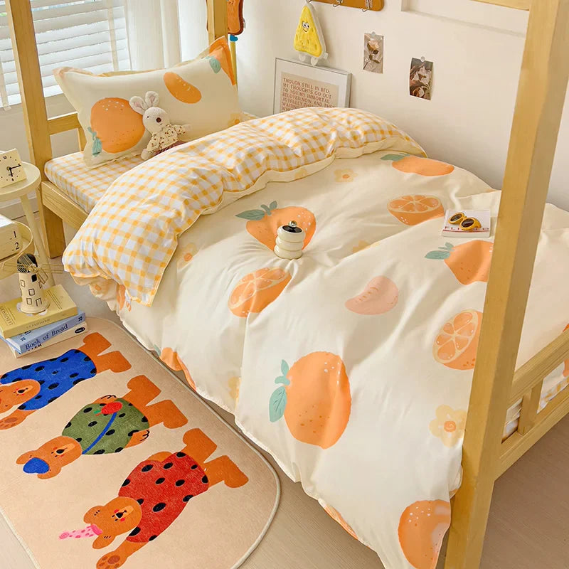 3-Piece Printed Quilt Set for Women – Japanese Korean Cartoon Bedding (1 Quilt + 2 Pillowcases)