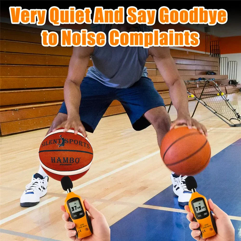 Silent Indoor Basketball — Quiet PU Foam Ball with Fabric Cover | Size 7 (29.5 in / 75 cm), Size 6 (28.9 in / 73.4 cm), Size 5 (27.9 in / 70.9 cm) for Training & Home Practice