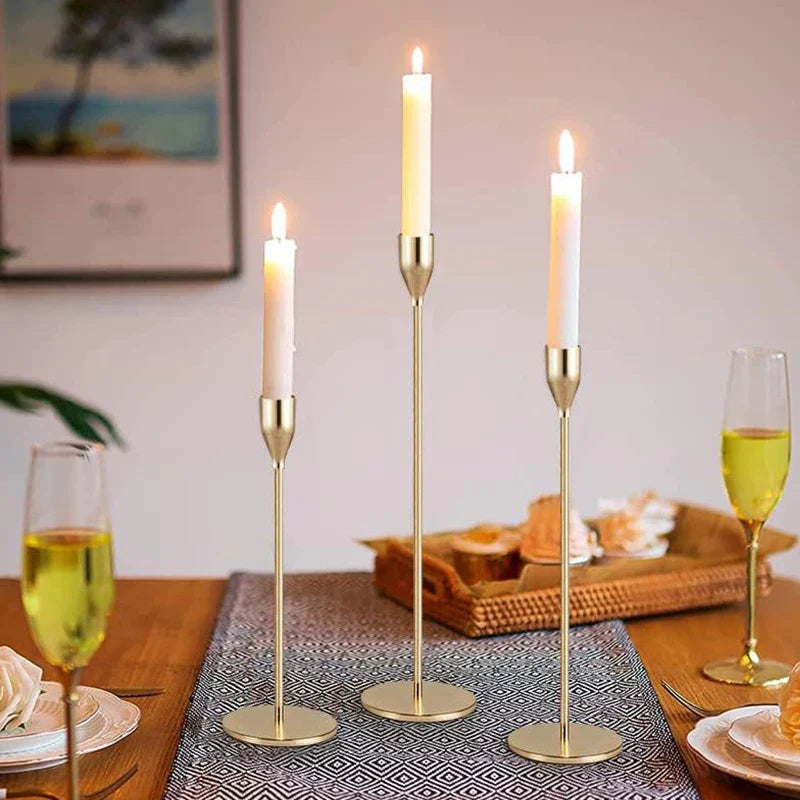 3-Piece Metal Candle Holder Set – European Modern Tabletop Candlesticks for Wedding, Party & Home Decor (24/29/34 cm | 9.4/11.4/13.4 in)