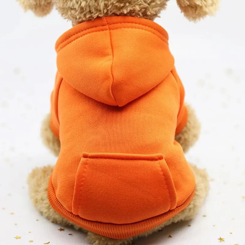Warm Hooded Dog Sweater for Small Pets – Thick Fleece Autumn Winter Solid Color Pet Hoodie