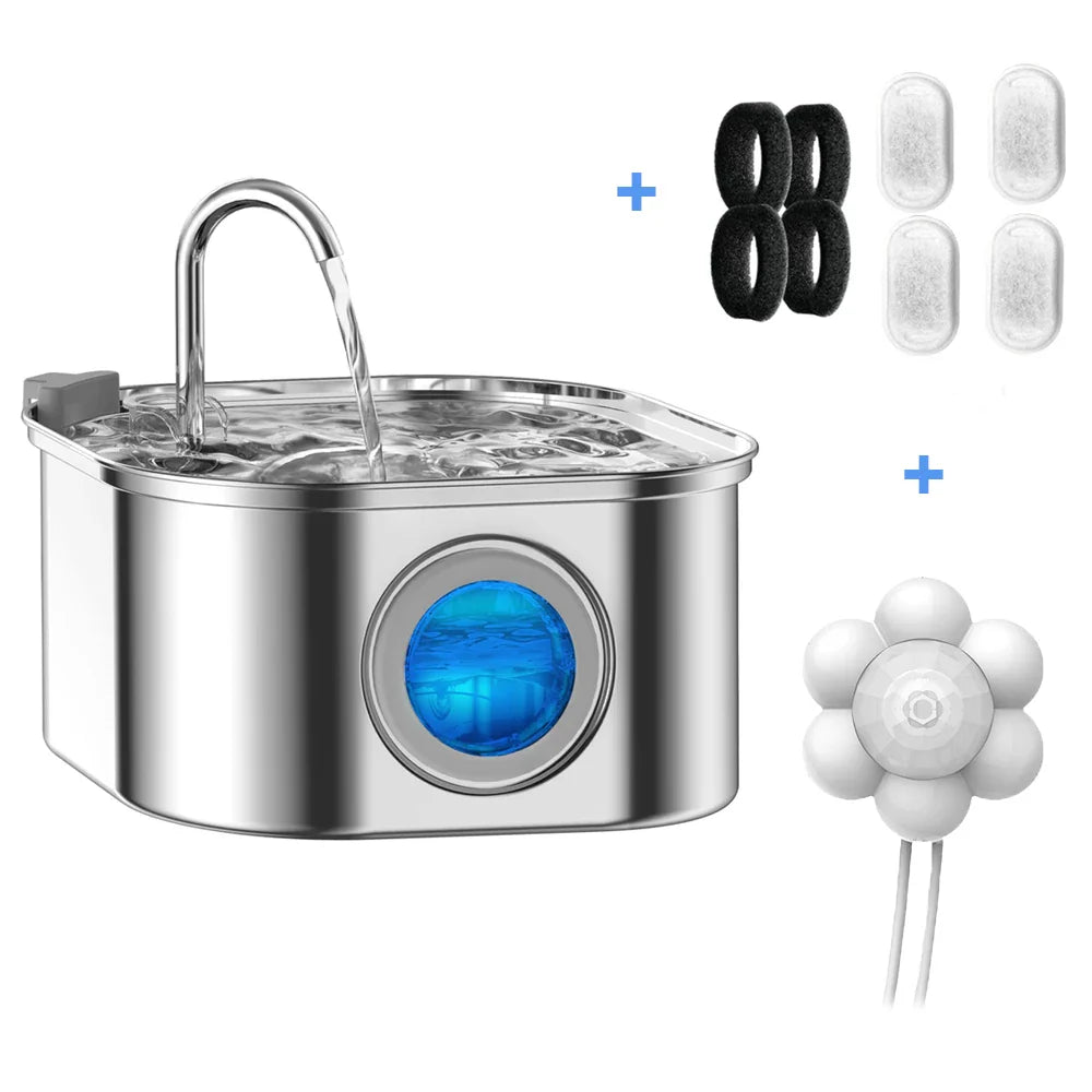 3.2L Stainless Steel Automatic Pet Water Fountain with Visual Window – Cat & Dog Water Dispenser