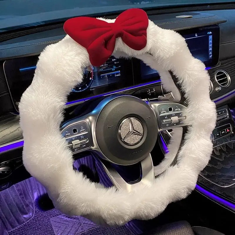 Plush Velvet Steering Wheel Cover – Soft Winter Car Handlebar Cover for Women, Cute High-End Interior Accessory