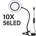 5X/10X LED Magnifying Glass with Light — 3 Color Modes, 10 Brightness Levels, 3.27-inch Glass Lens, Clip-On & Stand for Reading, Crafting, Manicure