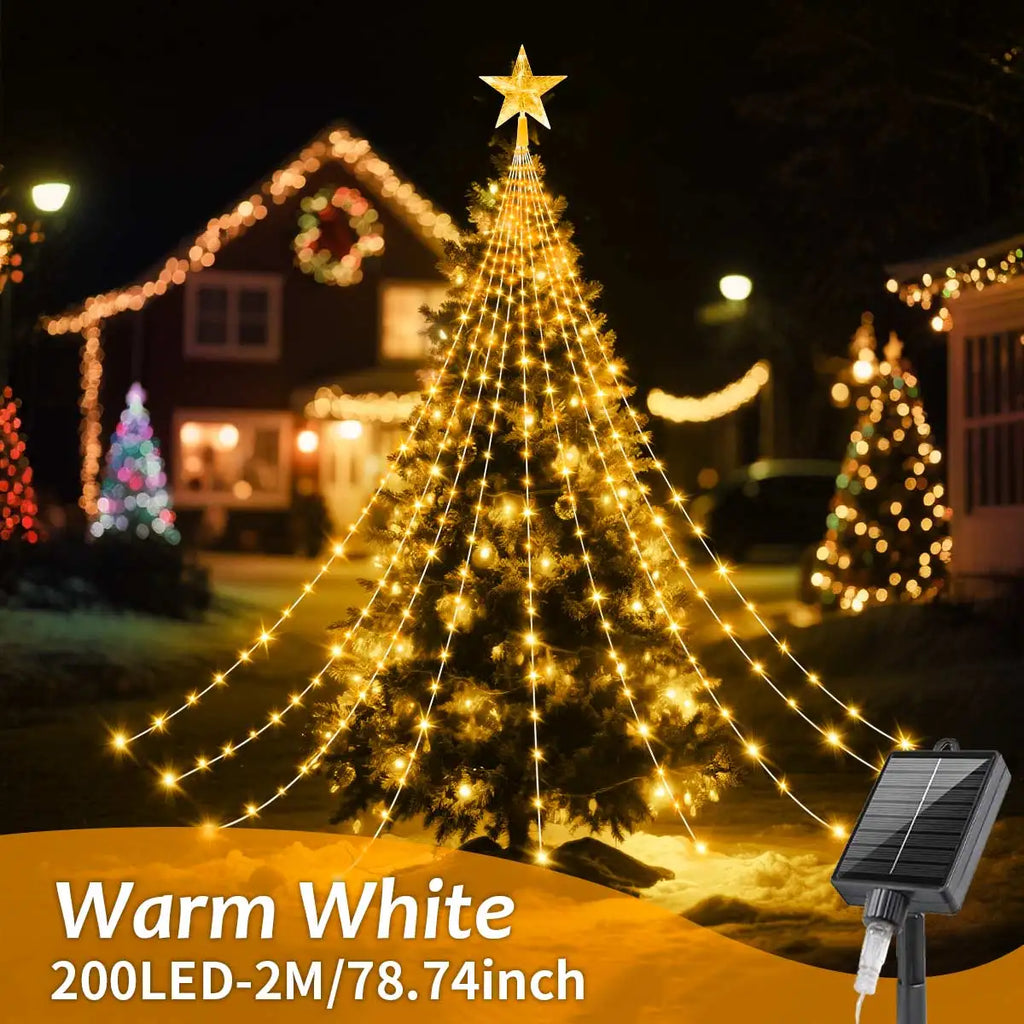 Solar Star String Lights 2m/3m (6.6/9.8 ft) IP67 Waterproof 8-Mode Warm White and Multicolor Outdoor Christmas Wedding Fairy Lights