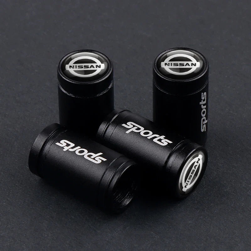 4-Pack Metal Tire Valve Stem Caps – Aluminum Alloy Wheel Valve Covers, Universal Fit (Silver/Black)